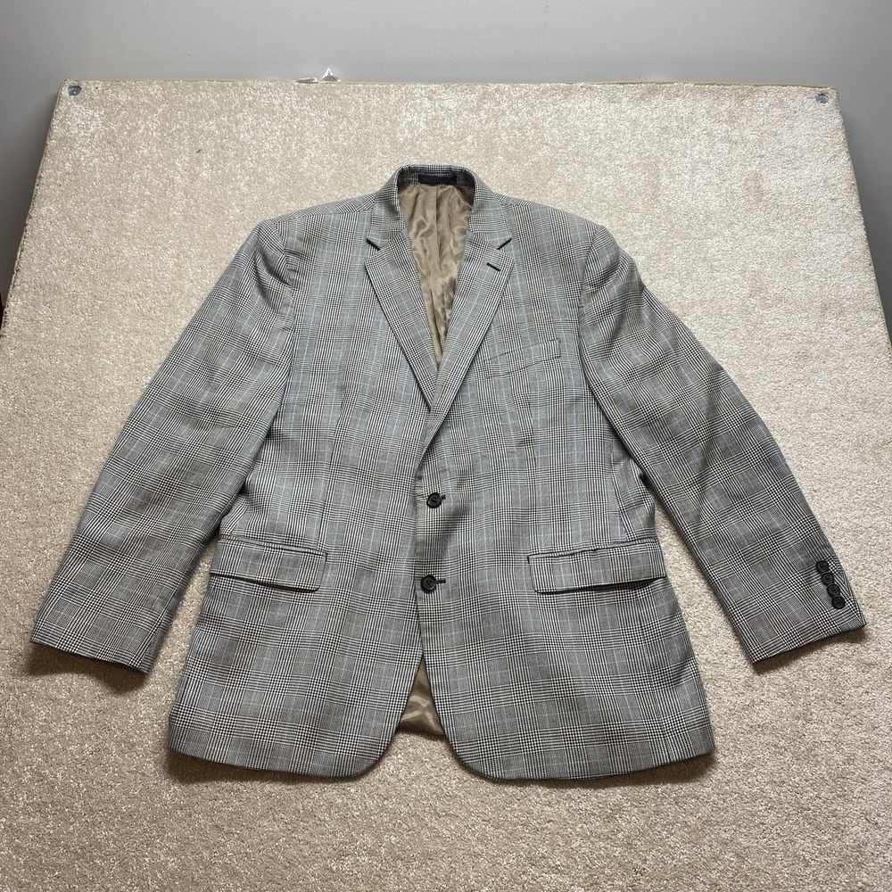 Lauren Ralph Lauren Blazer Mens 44R Grey Silk Wool Glen Plaid Sport Coat